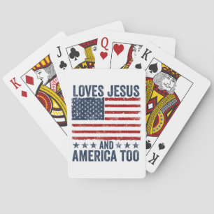 Loves Jesus and America Too God Christian 4th of J Playing Cards