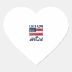 Loves Jesus And America Too Patriotic Christian Sh Heart Sticker