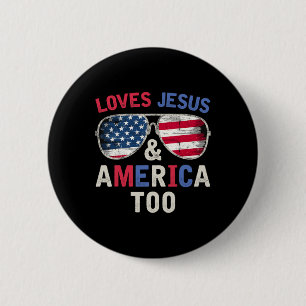 Loves Jesus And America Too Retro God Christian 4t 6 Cm Round Badge