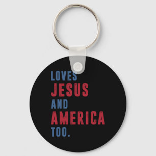 Loves Jesus And America Too Retro God Christian 4t Key Ring