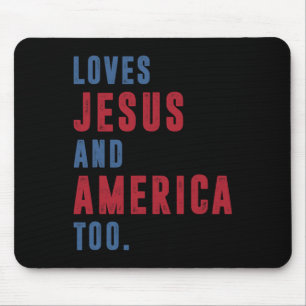 Loves Jesus And America Too Retro God Christian 4t Mouse Pad
