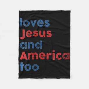 Loves Jesus And America Too Uni For Men Women Fleece Blanket