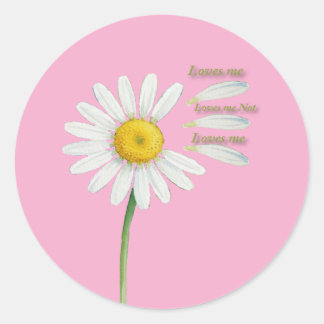 Loves Me, Loves Me Not Daisy – Romantic Watercolor Classic Round Sticker