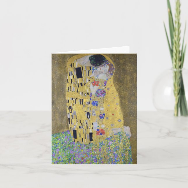 Love's Tapestry: A Kiss in Gold by Klimt Valentine Note Card (Front)