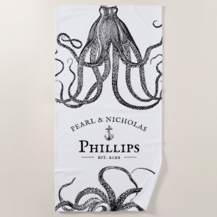 Love's Tentacles   Octopus Themed Beach Towel