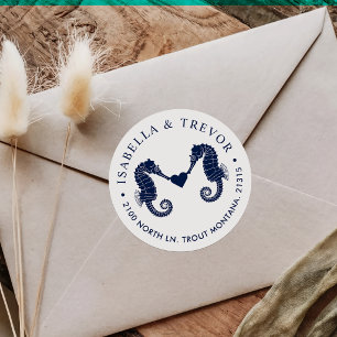 Love's Tide Dual Seahorse White Return Address Classic Round Sticker