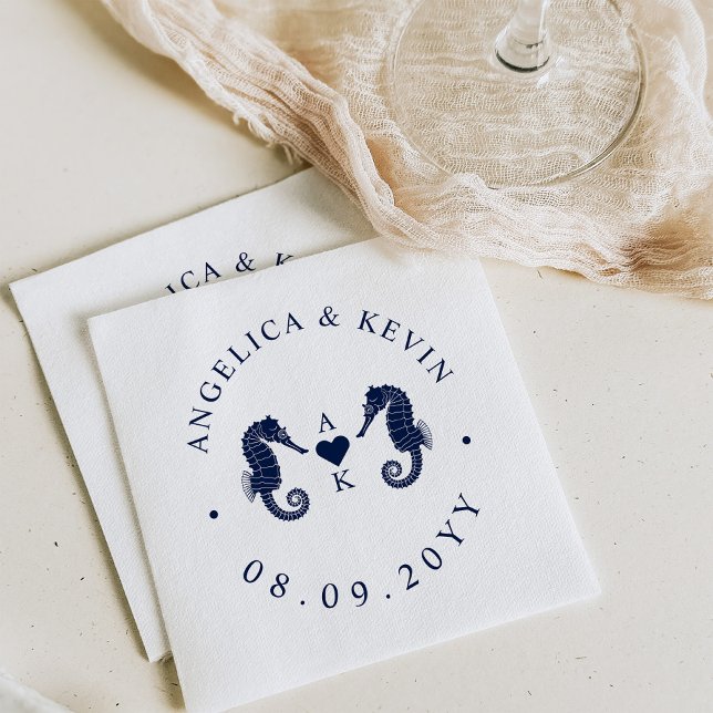 Love's Tide Seahorse Themed Monogram Napkin (Creator Uploaded)