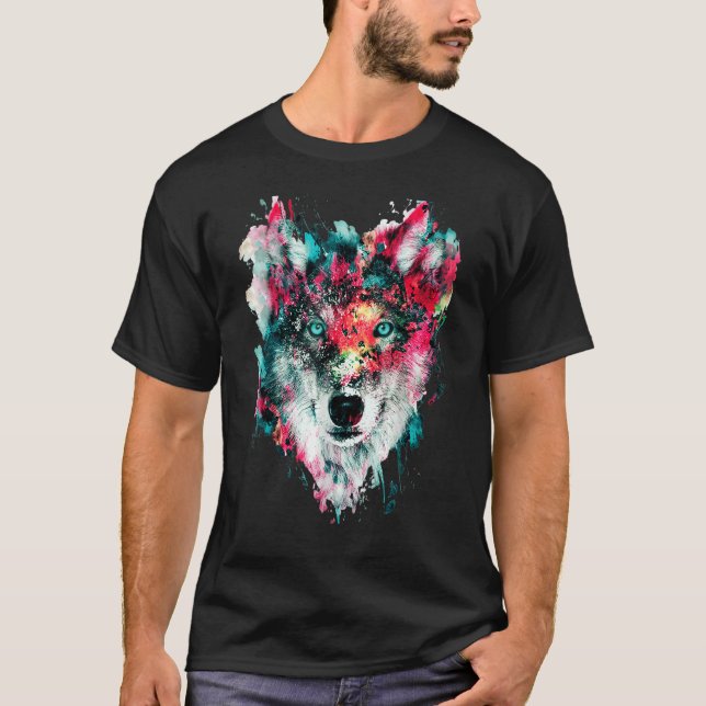 Loves Wolves wolf Face Cool Awesome T-Shirt (Front)