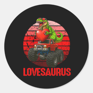 Lovesaurus Dinosaur Monster Truck Valentine Toddle Classic Round Sticker