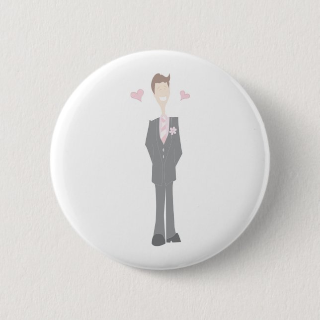 Lovestruck Cartoon Groom 6 Cm Round Badge (Front)