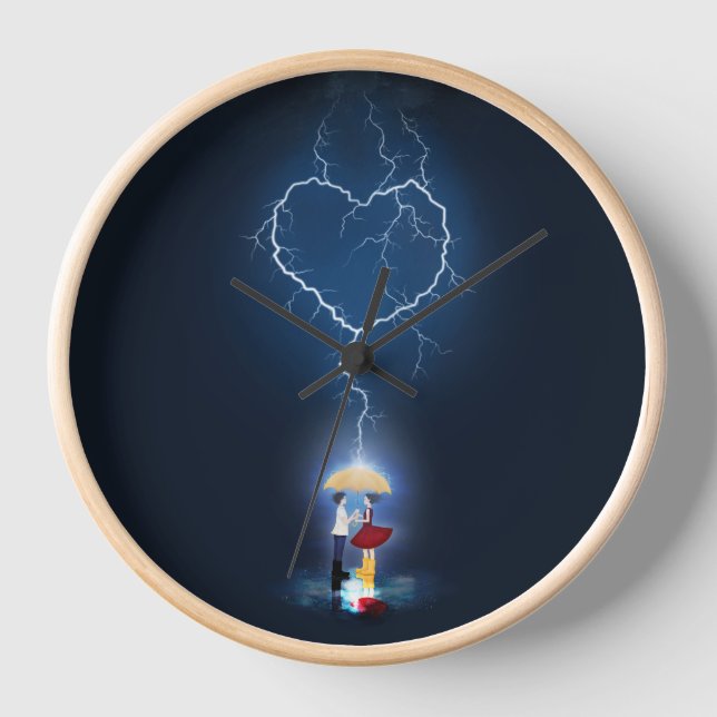 "Lovestruck" Romantic Moment Under an Umbrella Clock (Front)
