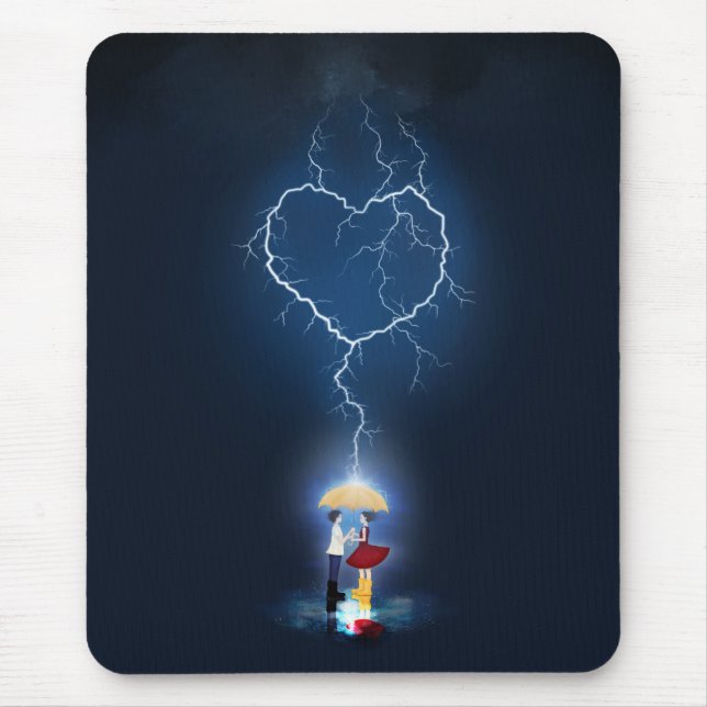 "Lovestruck" Romantic Moment Under an Umbrella Mouse Pad (Front)