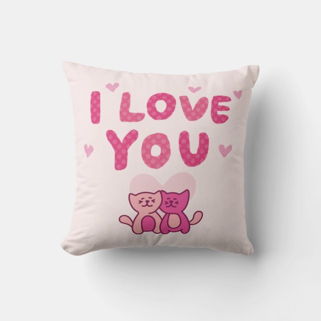 Lovey Dovey Cat Pillow - Cute Couple Pillow (Front)
