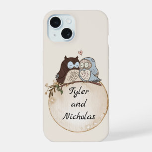 Lovey Dovey Owls Add Names Gift for Girlfriend iPhone 15 Case