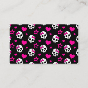 Lovey Goth Skulls in Bright Pink Business Card