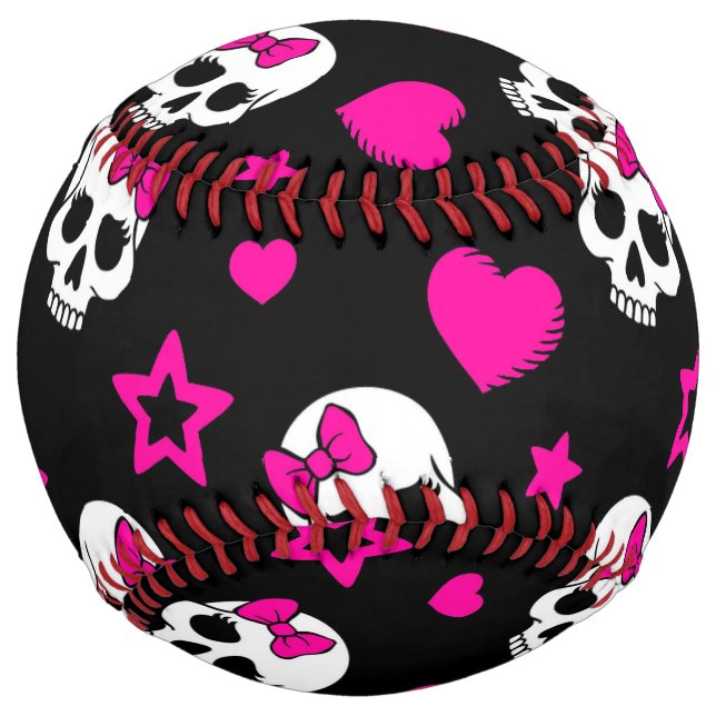 Lovey Goth Skulls in Bright Pink Softball (Front)