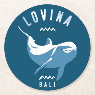 Lovina Bali - Swimming With Dolphins T-Shirt Round Paper Coaster
