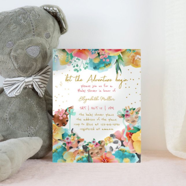Loving Animals Flower Bloom Baby Girl Shower Invitation (Creator Uploaded)