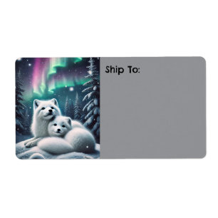 Loving Arctic Foxes Northern Lights Snowy Forest
