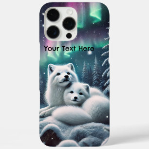 Loving Arctic Foxes Northern Lights Snowy Forest iPhone 16 Pro Max Case