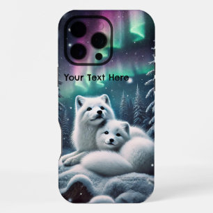 Loving Arctic Foxes Northern Lights Snowy Forest iPhone 16 Pro Max Case