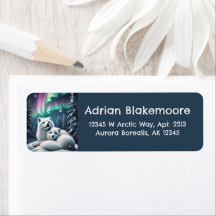 Loving Arctic Foxes Northern Lights Snowy Forest Return Address Label