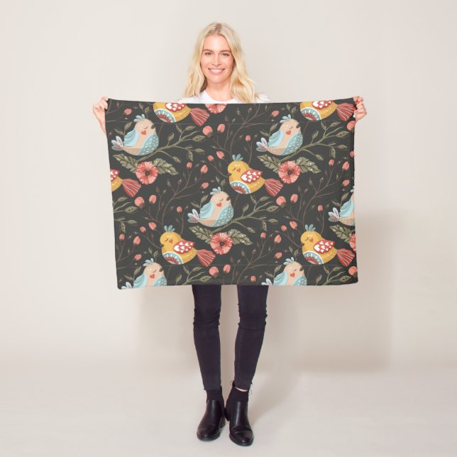 Loving Boho Birds Floral Pattern Fleece Blanket (In Situ)