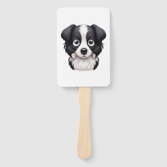 Loving Border Collie Gaze Design Hand Fan (Front)