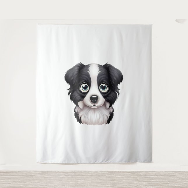 Loving Border Collie Gaze Design Tapestry (Front)