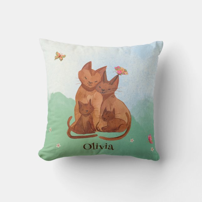 Loving Cat Family Cushion (Front)