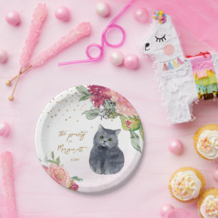 Loving Cat Illustration Happy Birthday Girl Party Paper Plate