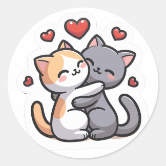 Loving Cats in Embrace Classic Round Sticker