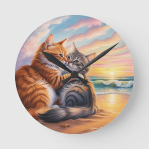 Loving Cats Round Clock