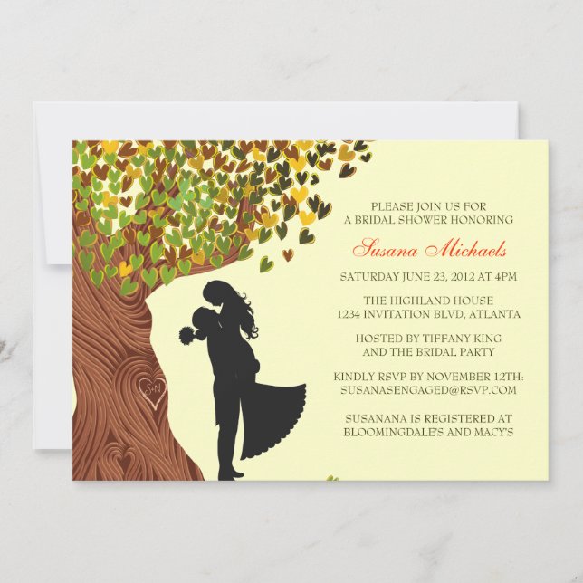 Loving Couple Initials Oak Tree Fall Bridal Shower Invitation (Front)