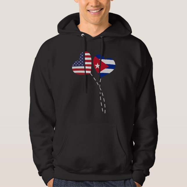 Loving Cuba USA Flag Heart Cuban Americans Love Hoodie (Front)