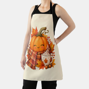 Loving Fall - Cute Smiling Pumpkin with Scarf Apron
