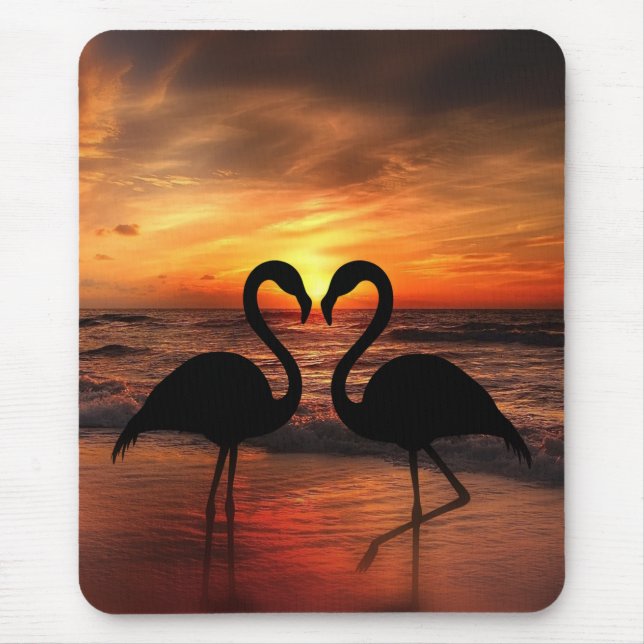 Loving Flamingo Sunset view romantic Triptych Acry Mouse Pad (Front)