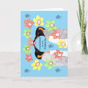 Loving Floral Penguins on your Wedding Day Card