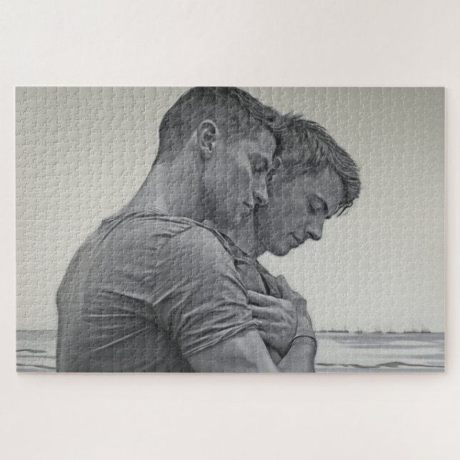 Loving Gay Couple - Charcoal Sketch -  Jigsaw Puzzle (Horizontal)