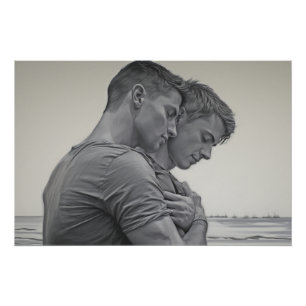 Loving Gay Couple - Charcoal Sketch - Poster