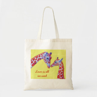 loving giraffes tote bag
