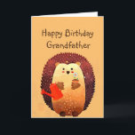 Loving Grandfather Birthday Cute Hedgehog Animal Card<br><div class="desc">Happy Birthday to my loving Grandfather with a cute little cartoon Gardening hedgehog holding a bouquet of flowers and a watering can.  Great birthday card for anyone who loves Hedgehogs</div>