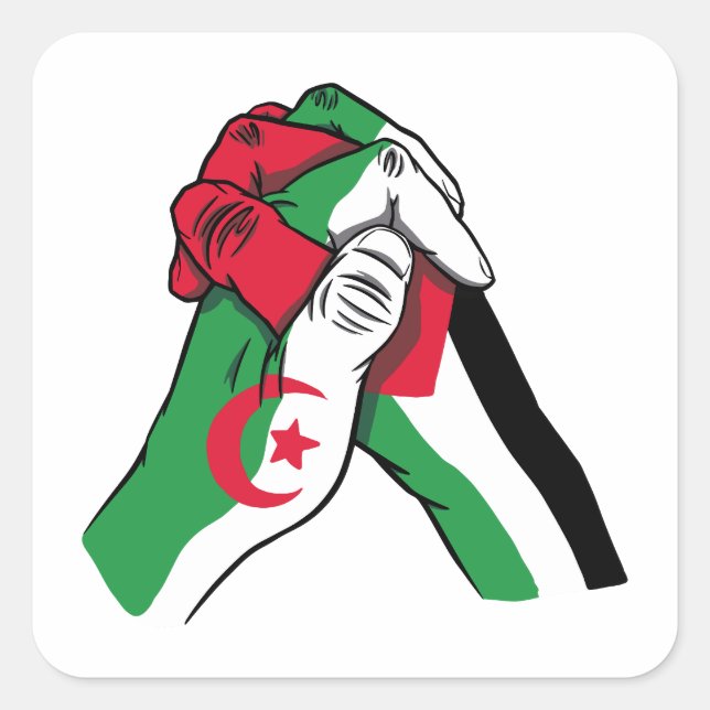 loving handshake between palestine and algeria square sticker (Front)