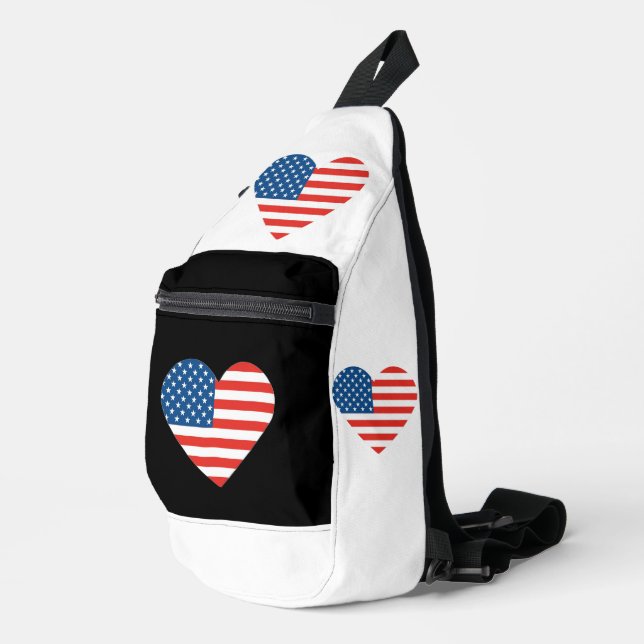  Loving Heart Shaped American Flag Design Sling Bag (Right Corner)