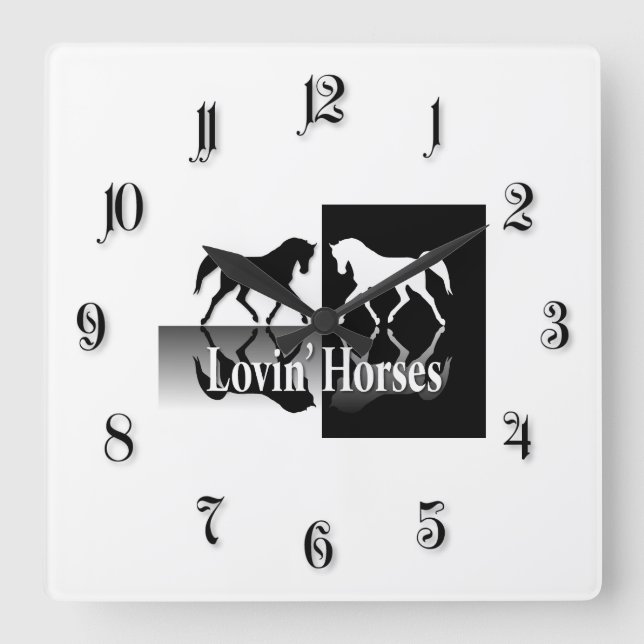 Loving Horses Square Wall Clock (Front)