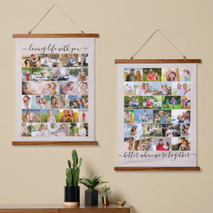 Loving Life Together 48 Photo Masonry Grid Beige Hanging Tapestry