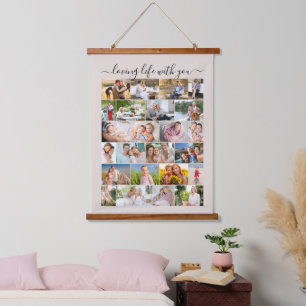 Loving Life with You 24 Photo Masonry Grid Beige Hanging Tapestry