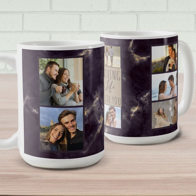 Loving Life With You - 7 Photo Collage Dark Marble Coffee Mug (Creator Uploaded)