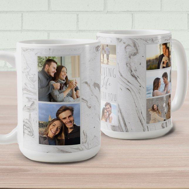Loving Life With You - 7 Photo Collage Grey Marble Coffee Mug (Creator Uploaded)