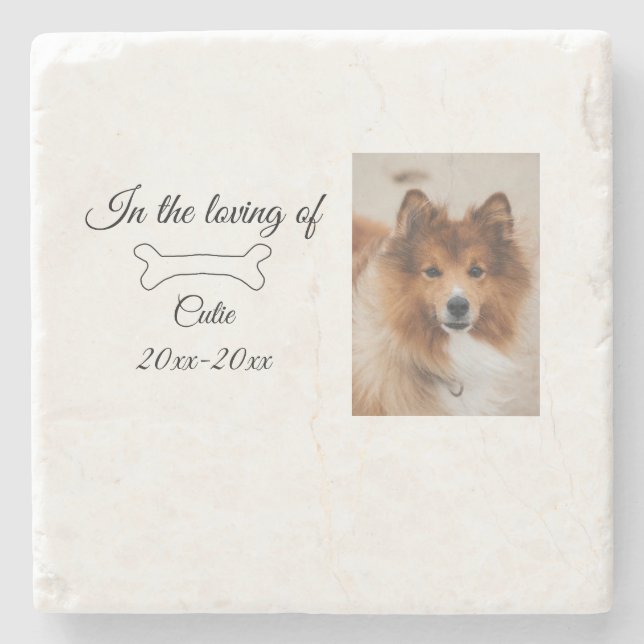 loving memorial keepsake funeral add pet name phot stone coaster (Front)